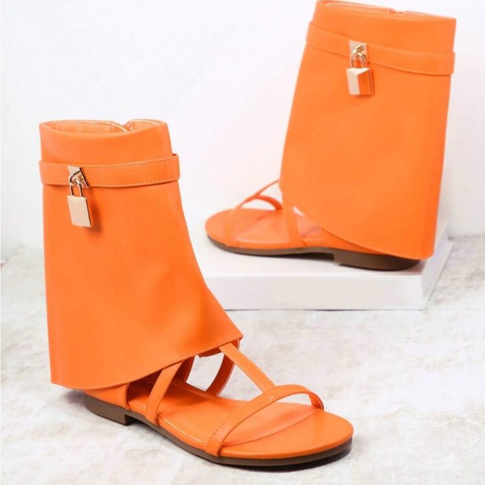 New women’s fold over sandal boots with lock  size 8!